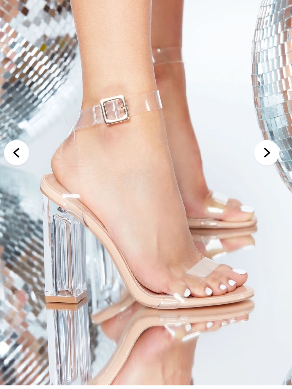 Fashion Nova Clear Strap Nude Block Heel Sandals